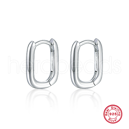 Rectangle Rhodium Plated 925 Sterling Silver Hoop Earrings IL6021-5-1