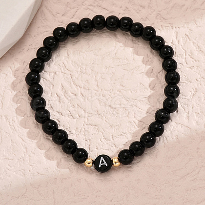 Alloy Resin Round Beaded Stretch Bracelets WG611D6-01-1
