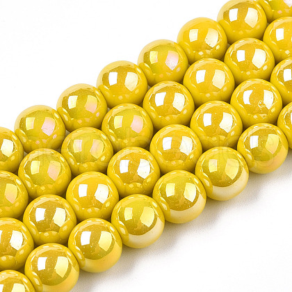 Electroplate Opaque Glass Beads Strands GLAA-T032-P8mm-AB08-1