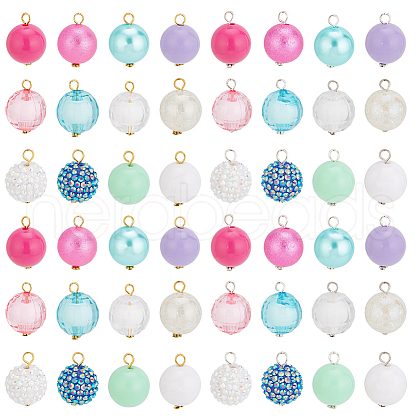 48Pcs 24 Style Resin Rhinestone & Acrylic Round Ball Charms DIY Jewelry Making Finding Kit PALLOY-PHE00002-1