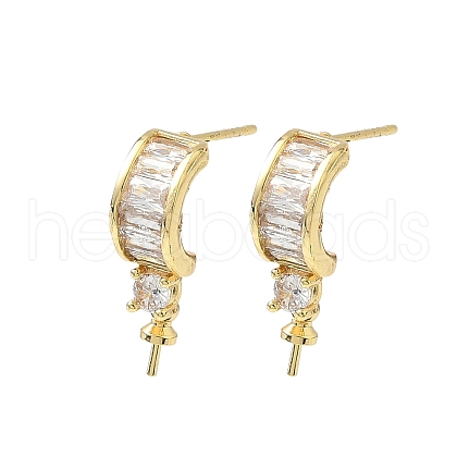 Brass Pave Clear Cubic Zirconia Stud Earring Findings KK-D369-08G-1