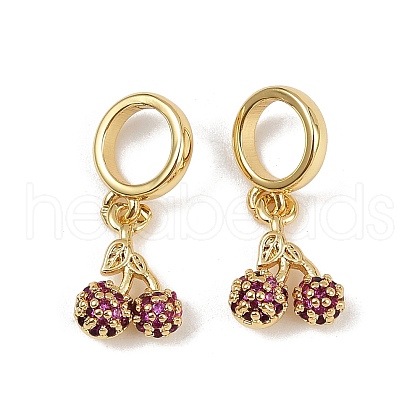 Brass Micro Pave Deep Pink Cubic Zirconia Cherry Pendants KK-H072-06G-1