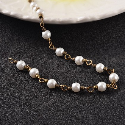 Round Handmade Glass Pearl Beaded Chains AJEW-JB00182-01-1