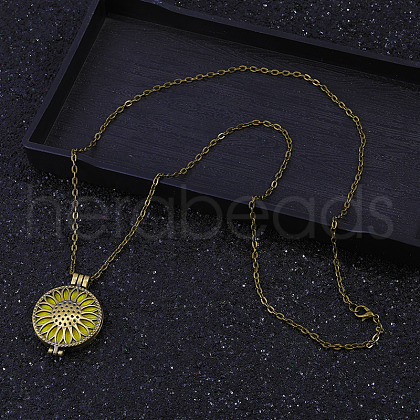 Iron Sunflower Aromatherapy Diffuser Locket Pendant Necklaces with Colorful Aromatherapy Slices Inside XW3307-1