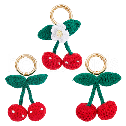 Cotton Yarn Cherry Pendant Decorations HJEW-AB00639-1