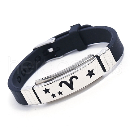 Stainless Steel Constellation Link Bracelet with Silicone Cords PW-WG3762B-12-1