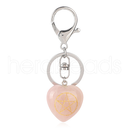 Natural Rose Quartz Heart with Kore Symbol Keychain PW-WG17998-16-1