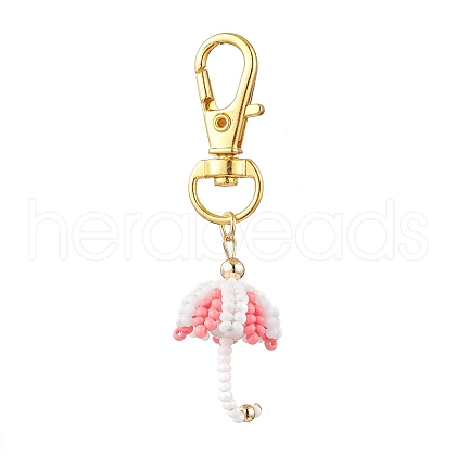 Umbrella Glass Seed Beaded Pendant Decorations HJEW-MZ00162-01-1