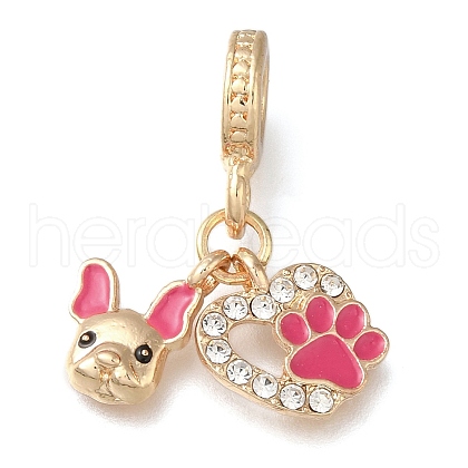 Rack Plating Alloy Hot Pink Enamel European Dangle Charms PALLOY-A009-19G-1
