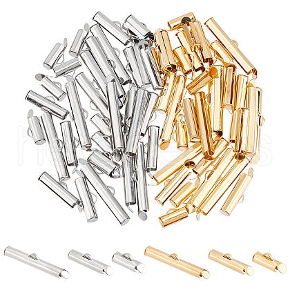 Unicraftale 72Pcs 6 Styles 304 Stainless Steel Slide On End Clasp Tubes STAS-UN0058-13-1