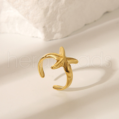 Ocean Themes 304 Stainless Steel Open Cuff Rings for Women RJEW-K293-02B-G-1