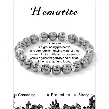 Synthetic Hematite Round Beaded Stretch Bracelets for Women Men IS6879-10-1