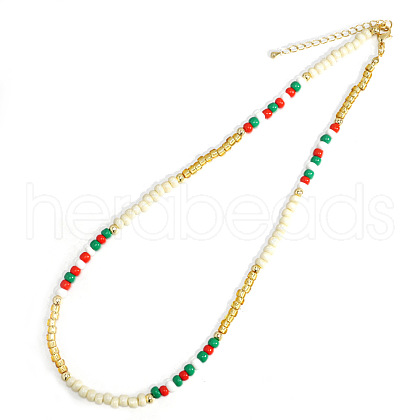 Glass Seed Beads & Brass & Imitation Pearl Christmas Beaded Necklaces Unique Design Accessory TR4259-1-1