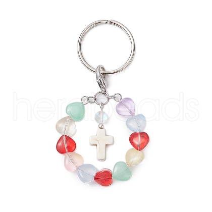 Glass & Synthetic Turquoise & Synthetic Moonstone Keychain KEYC-JKC01031-1