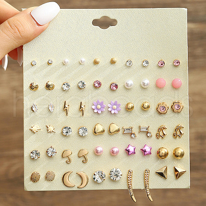 30Pairs Alloy & Plastic Imitation Pearl & Rhinestone Stud Earring Sets WGF62EF-01-1