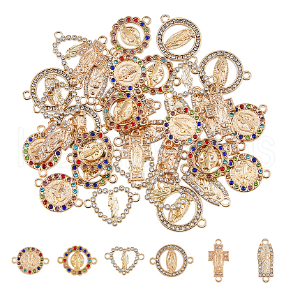 DICOSMETIC 36Pcs 6 Styles Religion Alloy Pave Cubic Zirconia Connector Charms FIND-DC0004-76-1