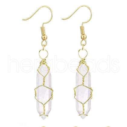Mookaite Hexagon Handmade Copper Wire Wrapped Earrings Natural Stone Column Earrings ND6138-15-1