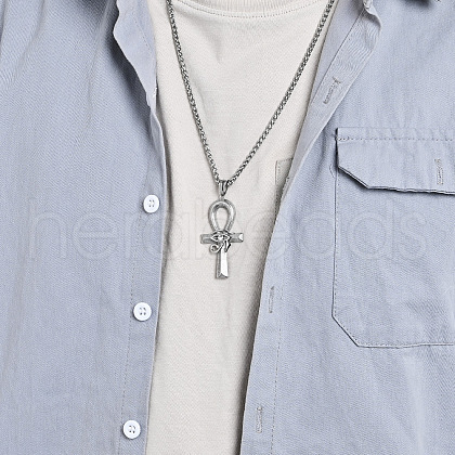 Eye of Horus Ankh Cross 304 Stainless Steel Pendant Wheat Chain Necklaces FS-WGA516E-03-1