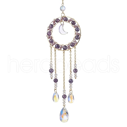 Natural Amethyst Beaded Ring Hanging Ornaments HJEW-TA00169-1