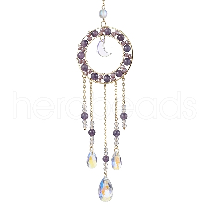 Natural Amethyst Beaded Ring Hanging Ornaments HJEW-TA00169-1