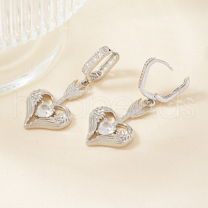 Valentine's Day Brass Clear Cubic Zirconia Heart Hoop Earrings PJ9955-2-1