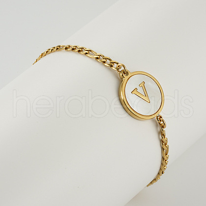 Flat Round with Letter Pattern 304 Stainless Steel Link Bracelets FS-WG4692B-36-1