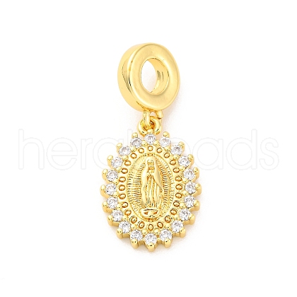 Brass Clear Cubic Zirconia European Dangle Pendants KK-D325-28G-02-1