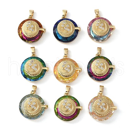 Brass Micro Pave Cubic Zirconia with Glass Pendents KK-Q815-07G-1