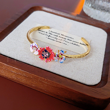 Brass Enamel Open Cuff Bangles for Women FS-WGF5859-02-1