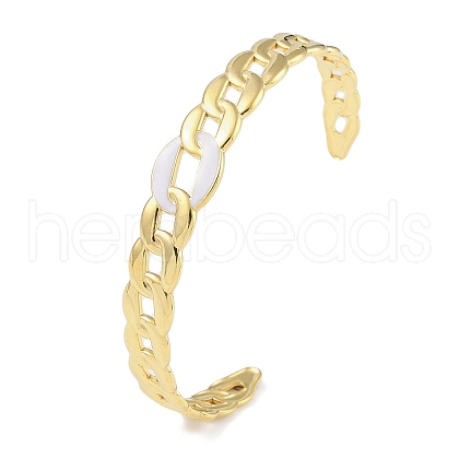304 Stainless Steel White Enamel Twisted Chain Open Cuff Bangles for Women BJEW-C071-17G-1