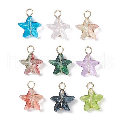 Starfish Gradient Color Baking Paint Transparent Glass Pendants PALLOY-JF03265-01-1