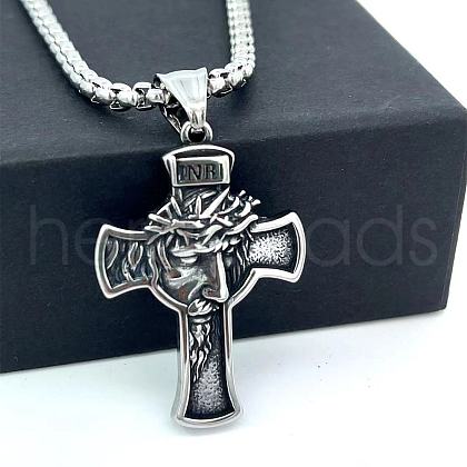 Greek Stainless Steel Vintage Religion Jesus Cross Pendant Necklaces for Men RW3479-1