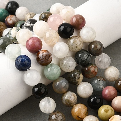 Natural Quartz Crystal & Rhodochrosite & Rose Quartz & Amethyst & Strawberry Quartz & Tourmalinated Quartz/Black Rutilated Quartz Beads Strands G-B143-A01-10mm-1