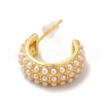 Rack Plating C-Shaped Brass Stud Earrings with Plastic Imitation Pearl Beaded for Women EJEW-G342-07G-1