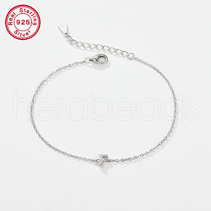 Rhodium Plated 925 Sterling Silver Letter Cubic Zirconia Link Bracelets GI2156-06-1