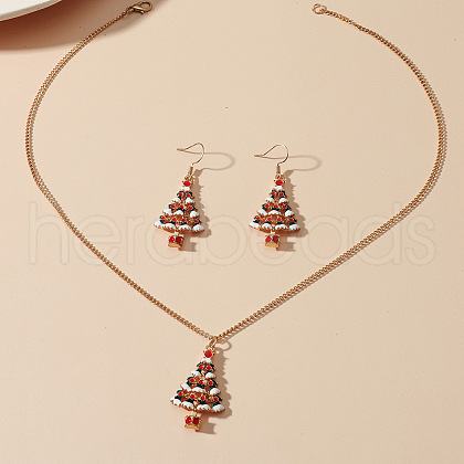 Christmas Theme Alloy Enamel Pendant Necklaces & Dangle Earrings Sets for Women WGFE393-02-1