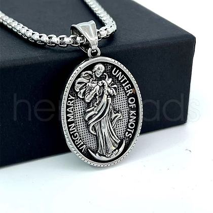 Stainless Steel Hip-hop Oval with Virgin Mary Pendant Necklaces AD4808-1