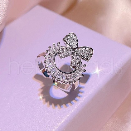 Bowknot & Ring Alloy Micro Pave Clear Cubic Zirconia Cuff Open Rings for Women FS-WG09EB0-04-1