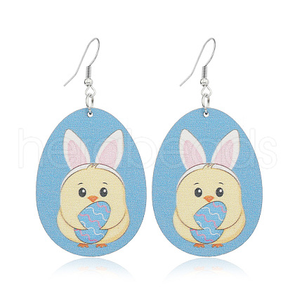 Cute Easter Chick Eggshell Wooden Dangle Earrings IH8220-5-1