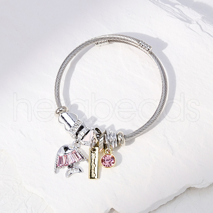 Stainless Steel Glass Fish Heart Pendant Bracelets for Women IT4995-1