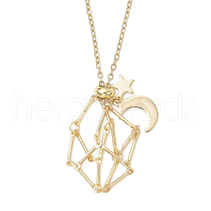304 Stainless Steel Empty Macrame Pouch Star Moon Pendant Cable Chain Necklace Making NJEW-JN05277-02-1