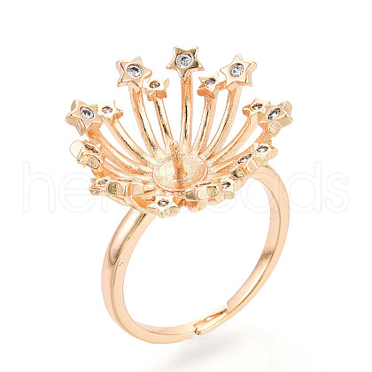 Star Brass Micro Pave Clear Cubic Zirconia Adjustable Ring Settings KK-T076-22G-1