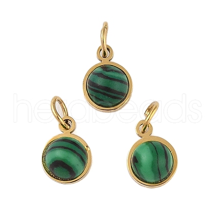 Ion Plating(IP) Synthetic Malachite Half Round Charms with Jump Ring STAS-A097-05G-11-1