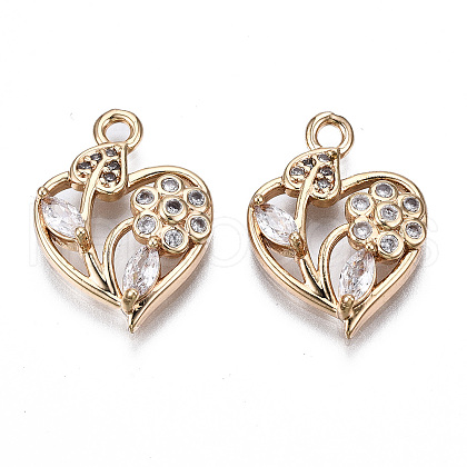 Brass Micro Pave Clear Cubic Zirconia Pendants KK-S359-140-RS-1