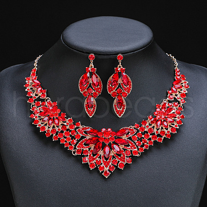 Flower Alloy Rhinestone Pendant Necklaces & Stud Dangle Earrings Sets WGBD82F-01-1