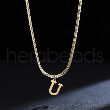 316 Surgical Stainless Steel Initial Pendant Flat Snake Chain Necklaces for Women WGC1053-21-1