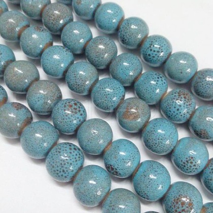 Handmade Fancy Antique Glazed Porcelain Ceramic Round Beads Strands PORC-L014-06D-1