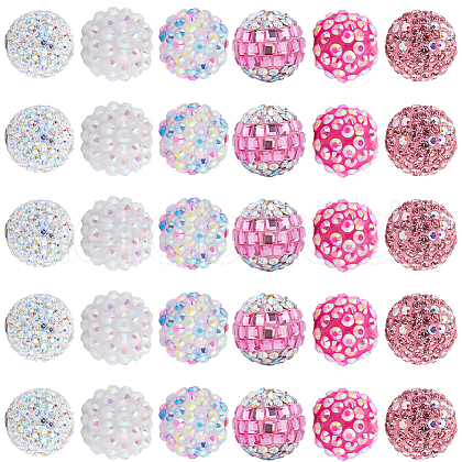 SUNNYCLUE 30Pcs 6 Style Polymer Clay Pave Rhinestone Beads CLAY-SC0001-78A-1