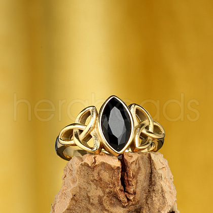 Horse Eye & Knot 304 Stainless Steel with Cubic Zirconia Finger Rings FS-WG8EA45-06-1