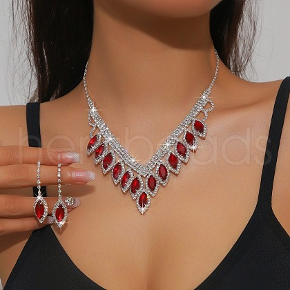 Horse Eye Alloy Rhinestone Necklaces & Stud Earring Sets for Women SJEW-U001-01P-05-1